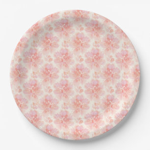 Abstract Floral Watercolor Pattern Peach and Pink Paper Plate