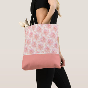 Abstract Floral Watercolor Peach Pink Color Block Tote Bag