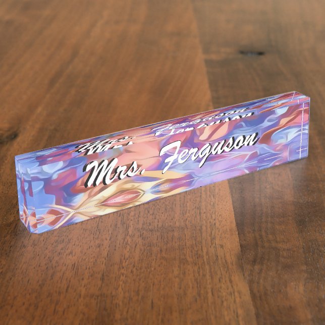 Abstract Floral Watercolor Personalised Nameplate (Side)