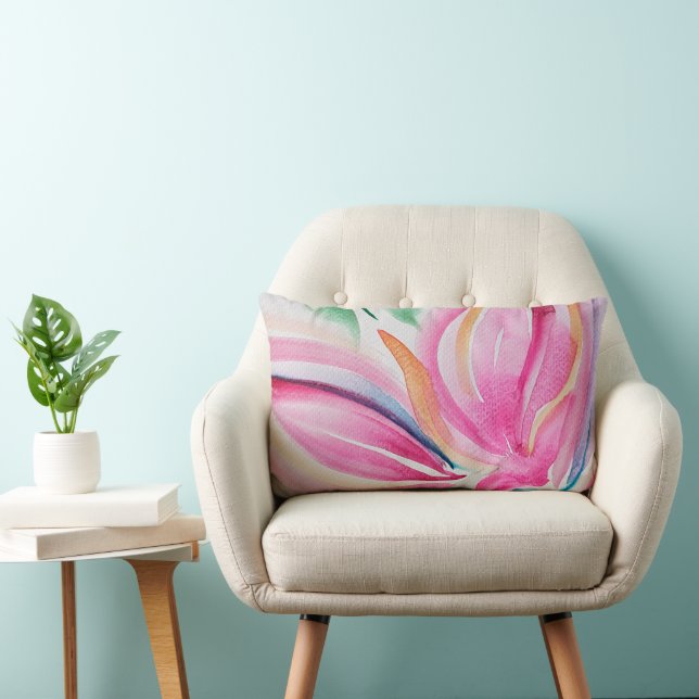 Abstract Floral Watercolor Pink Lumbar Cushion (Chair)