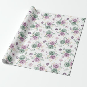 Abstract Floral Watercolor Teal Mauve Beige Wrapping Paper