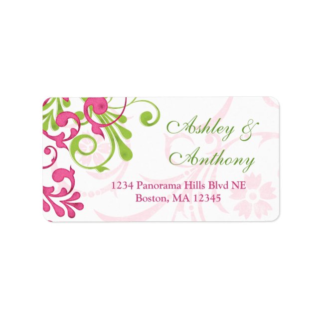 Abstract Floral Wedding Address Mailing Label (Front)