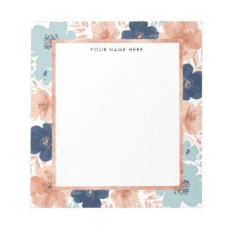 Abstract Floral with Rose Gold Border Notepad