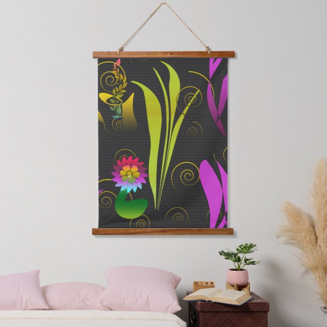 Abstract Floral with Spirals 1 Hanging Tapestry (Bedroom)