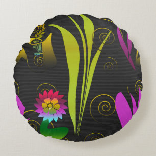 Abstract Floral with Spirals 1 Round Cushion