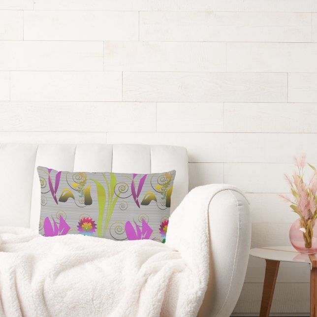 Abstract Floral with Spirals 2 Lumbar Cushion (Couch)