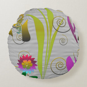 Abstract Floral with Spirals 2 Round Cushion