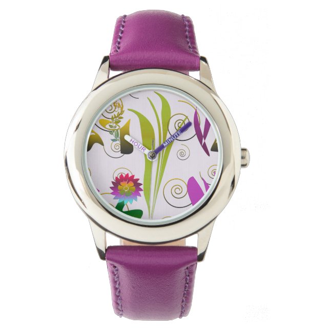 Abstract Floral with Spirals 6 Watch (Front)