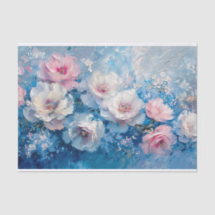 Abstract Florals Pink Blue Oil Painting Decoupage Tissue Paper
