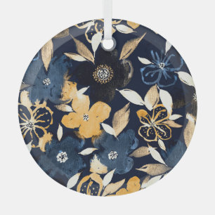 Abstract Florals: Watercolor Repeating Pattern Glass Tree Decoration