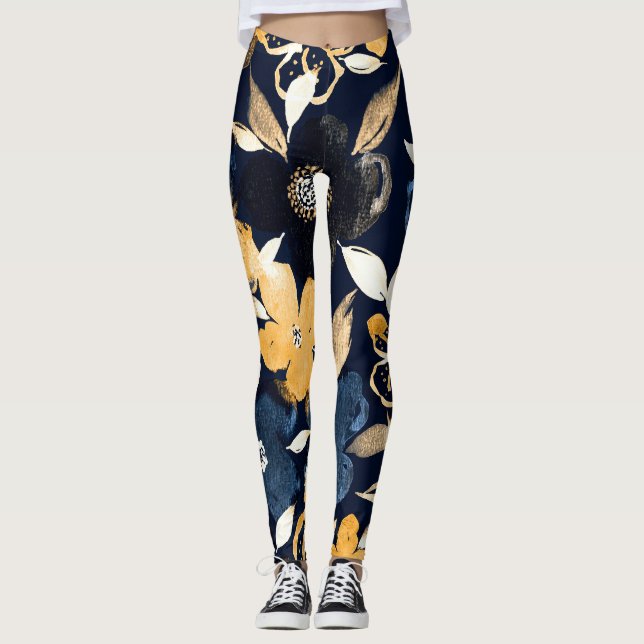 Abstract Florals: Watercolor Repeating Pattern Leggings (Front)