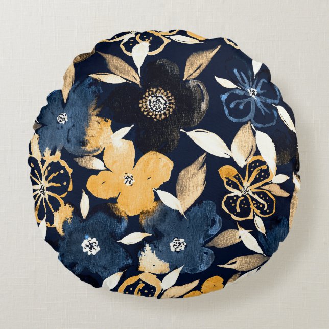 Abstract Florals: Watercolor Repeating Pattern Round Cushion (Front)