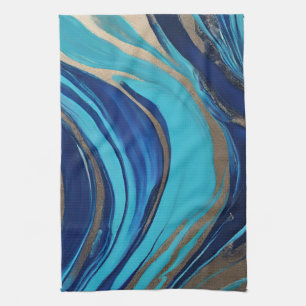 Abstract-Flow Art-Blue and Gold- Tea Towel