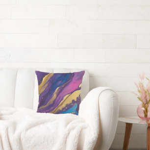 Abstract-Flow Art-Blue Pink Purple and Gold- Cushion