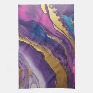 Abstract-Flow Art-Blue Pink Purple and Gold- Tea Towel