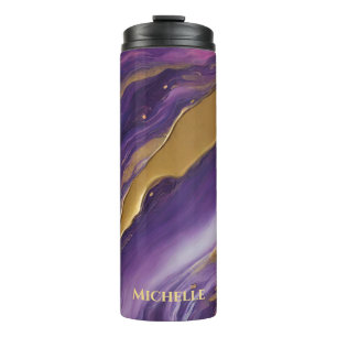 Abstract-Flow Art-Blue Pink Purple and Gold- Thermal Tumbler
