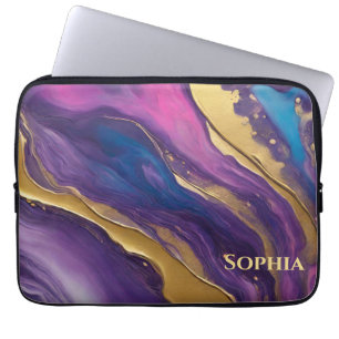 Abstract Flow Art- Blue Purple Pink and Gold- Laptop Sleeve