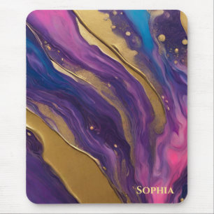 Abstract Flow Art- Blue Purple Pink and Gold- Mouse Pad