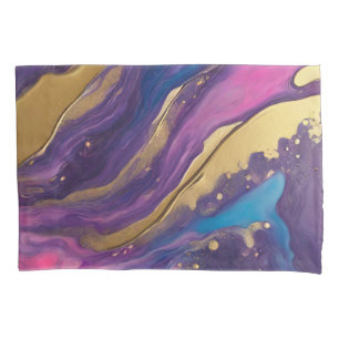 Abstract Flow Art-Blue Purple Pink and Gold- Pillowcase