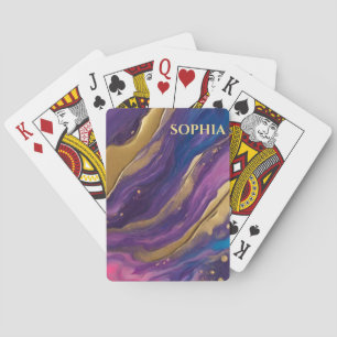 Abstract Flow Art-Blue Purple Pink and Gold- Playing Cards