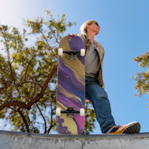 Abstract Flow Art-Blue Purple Pink and Gold- Skateboard