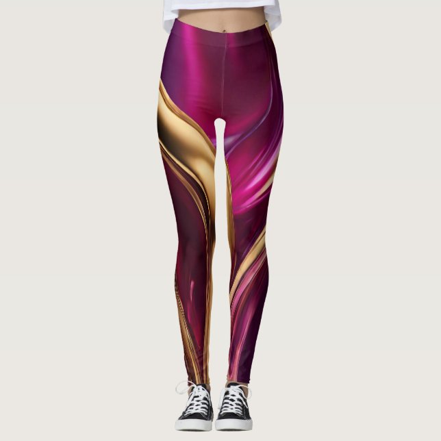 Abstract-Flow Art-Fuchsia Purple and Gold- Leggings (Front)