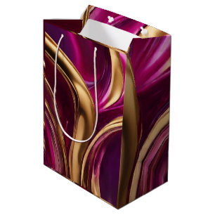 Abstract Flow Art-Fuchsia Purple and Gold- Medium Gift Bag