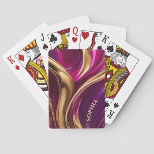 Abstract Flow Art- Fuchsia Purple and Gold- Playing Cards