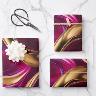 Abstract Flow Art- Fuchsia Purple and Gold- Wrapping Paper Sheet