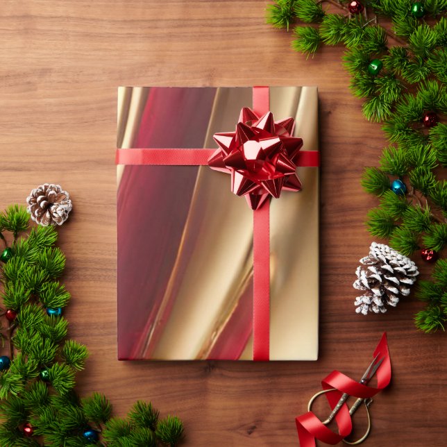 Abstract Flow Art-Red and Gold- Wrapping Paper (Holiday Gift)