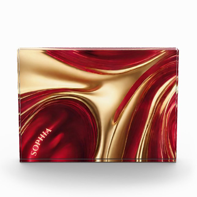 Abstract Flow Art- Ruby Red and Gold- Photo Block (Front)