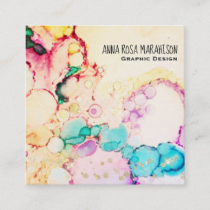 *~* Abstract Flow Bubbles Peach Yellow Blue Square Business Card