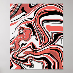 Abstract Flow of Orange, White, and Black Poster
