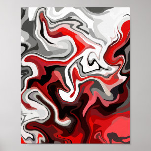 Abstract Flow of Red, black, white & Grey Tones  Poster