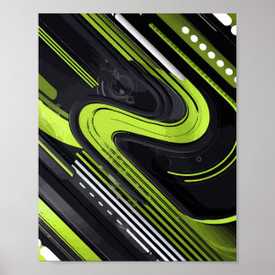 Abstract Flow with Green and Black Lines Poster