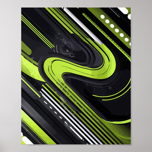 Abstract Flow with Green and Black Lines Poster (Front)