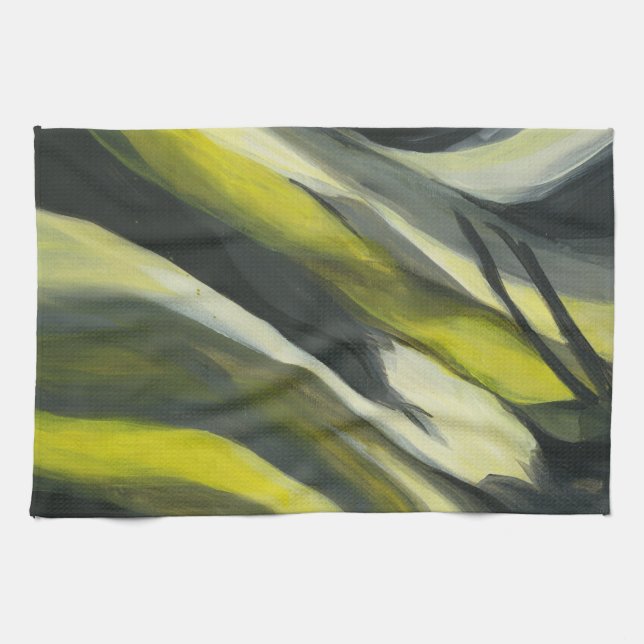 Abstract Flow - Yellow Grey Tea Towel (Horizontal)