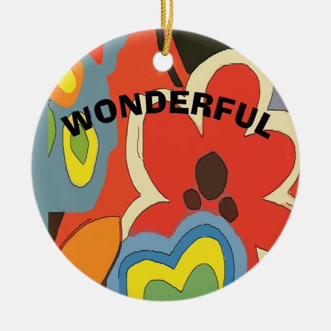 Abstract Flower, add, edit text Ceramic Tree Decoration (Front)