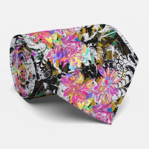 Abstract flower and animal pattern colourful tie