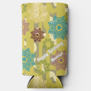 Abstract Flower and Camouflage Stripes Pattern Seltzer Can Cooler