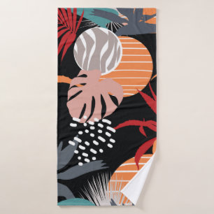 Abstract flower and tropical leaves drawing seamle bath towel