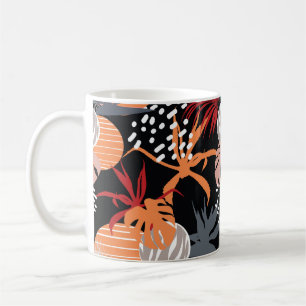 Abstract flower and tropical leaves drawing seamle coffee mug