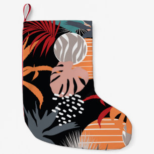 Abstract flower and tropical leaves drawing seamle small christmas stocking