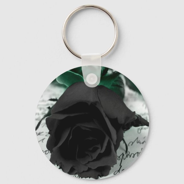 Abstract Flower Black Rose Letter Key Ring (Front)