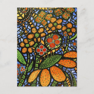Abstract Flower & Butterfly Colourful Art Postcard