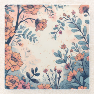 Abstract Flower Designed Glass Coaster