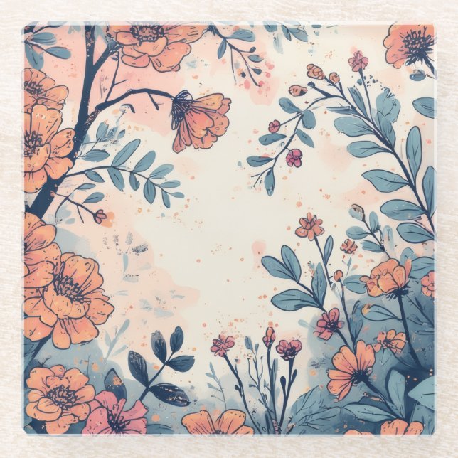 Abstract Flower Designed Glass Coaster (Front)