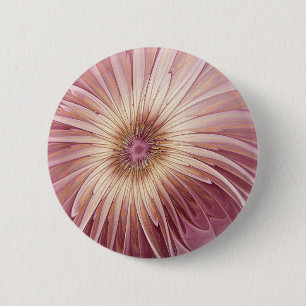 Abstract Flower Fractal Art & Shades of Burgundy 6 Cm Round Badge