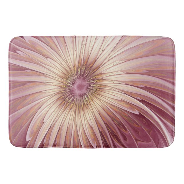 Abstract Flower Fractal Art & Shades of Burgundy Bath Mat (Front)