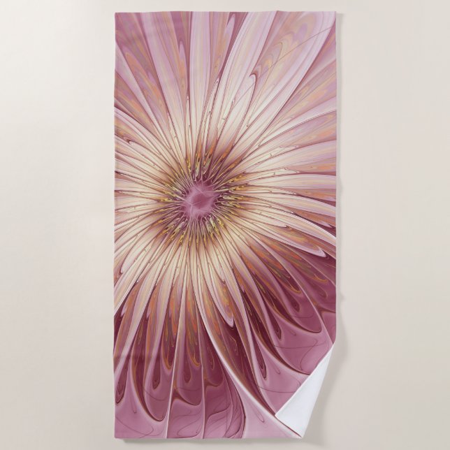 Abstract Flower Fractal Art & Shades of Burgundy Beach Towel (Front)